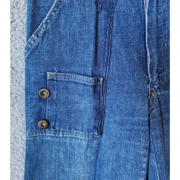 VTG 70s Women's Tour De Force Wide Flare Leg Baggy Jeans Patch Pockets Blue Sz 6